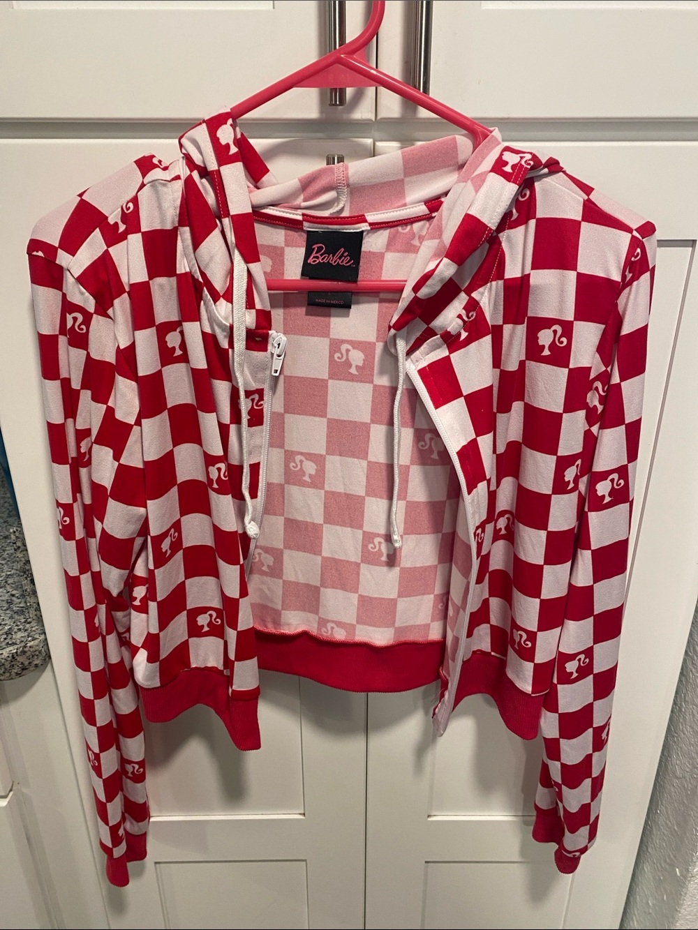 Barbie Red & White Checkerboard Zip-Up Hoodie